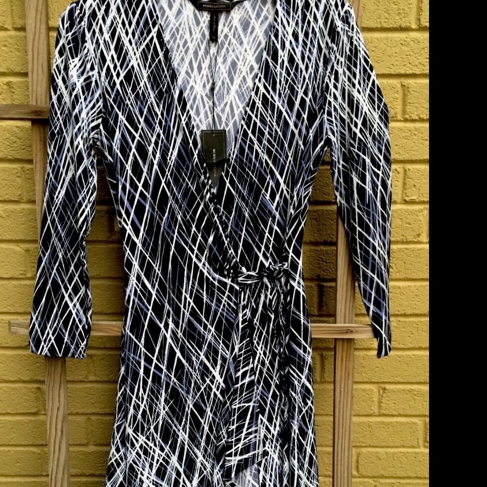 BCBG MAXAZRIA Faux Wrap Jersey Dress White/Navy XS